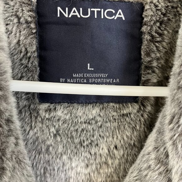 NAUTICA Coat Women Large Black Heavyweight Fur Lining Coat Oversized Warm Winter - Picture 2 of 6